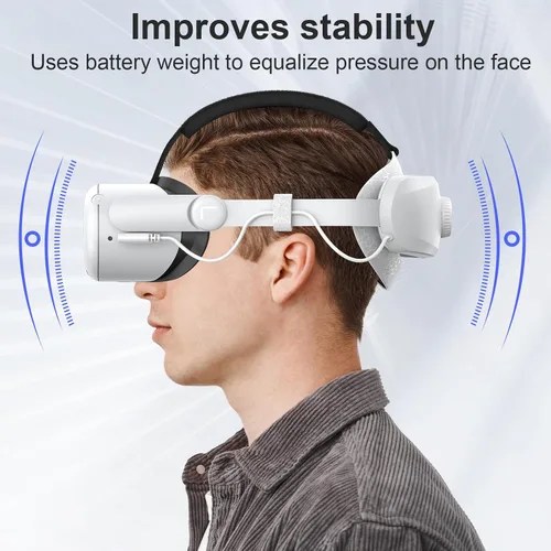 Vista 5 de Head Strap with Battery for Oculus Quest 2, 12000mAh Battery Pack for Extended 8-10 Hrs of Playtime, Fast Charging VR Power, Adjustable Elite Strap