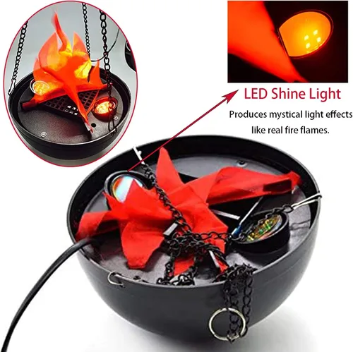 Vista 5 de Luz LED de fuego falso 3D, lámpara colgante de efecto de llama de seda para Halloween, Navidad, festivales, fiestas, clubes nocturnos