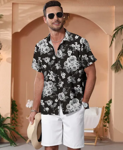 Vista 197 de KYKU - Camisa hawaiana funky para hombre, ropa tropical para vacaciones en Palm Beach