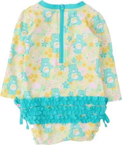 Vista 4 de RuffleButts - Traje de baño de una pieza con protección solar UPF 50+, camiseta de protección floral estampado, manga larga, con cierre zipper