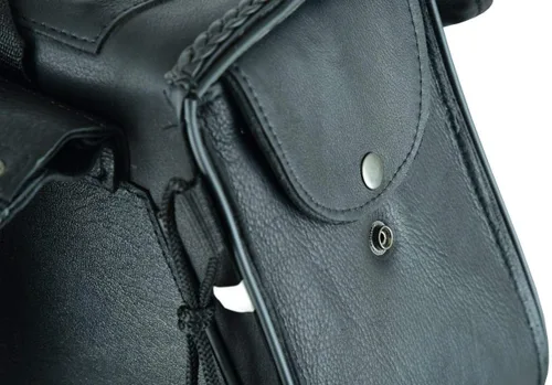 Vista 3 de Maleta impermeable de cuero genuino para motocicleta con funda para pistola en el interior marrón y negro tachuela/sin tachuelas