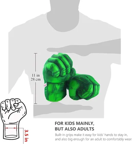 Vista 7 de Increíble HOK - Guantes de peluche suaves y grandes con diseño de guantelete de guantelete para aplastar las manos, color verde