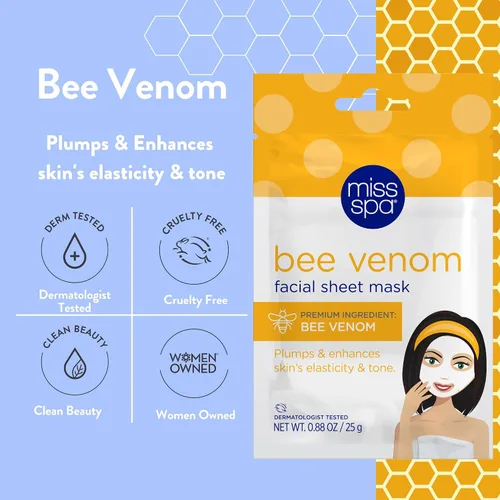 Vista 2 de MISS SPA Mascarillas faciales para el cuidado de la piel, veneno de abeja, cuidado de la piel antienvejecimiento para mujeres, mascarilla facial