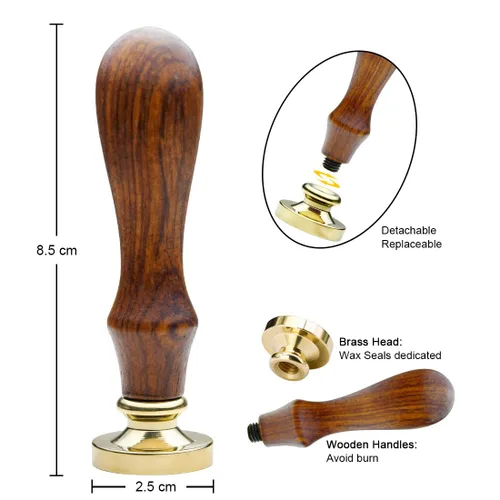 Vista 3 de Sellos medievales de cera de sellado del alfabeto con inicial, mango de madera con cabeza de latón, para tarjeta de Acción de Gracias, sobre