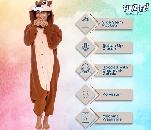 Vista 4 de FUNZIEZ! - Disfraz de Halloween para adultos, de animales y criaturas marinas mameluco de felpa para adultos (mujeres y hombres)