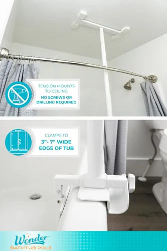 Vista 5 de Stander Wonder - Poste de bañera con barra de seguridad y barra de agarre curva, mango de ducha ajustable para bañeras, abrazadera en el riel