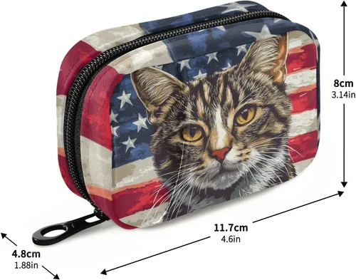 Vista 3 de Bolsa organizadora de medicamentos de viaje con bandera estadounidense con compartimentos interiores y cremallera segura para mujeres, hombres