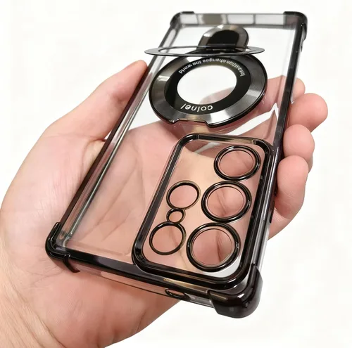 Vista 7 de Funda compatible con Samsung Galaxy S23 Carcasa rígida protectora con soporte de anillo transparente para Samsung S23, color negro