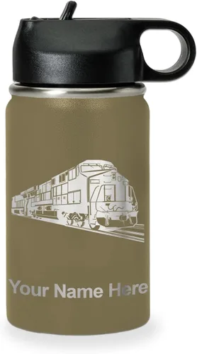 Vista 25 de LaserGram Botella de agua personalizada, tren de carga, acero inoxidable de doble pared aislada al vacío con popote superior, regalo grabado
