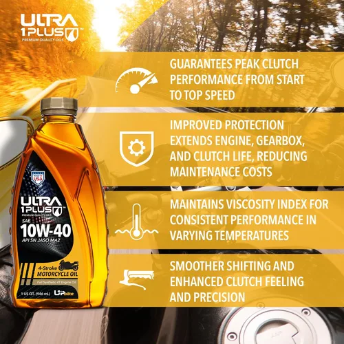Vista 4 de 4T 10W-40 Aceite para motocicleta sintético completo API SN JASO MA2 - Aceite de motor 10W-40, 3 cuartos Engineered for optimum clutch performance