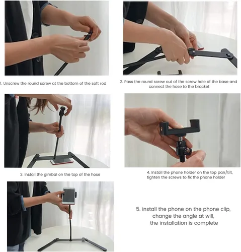 Vista 8 de Trípode ajustable con soporte para teléfono celular, soporte para teléfono superior, soporte en línea para enseñanza en línea para transmisión