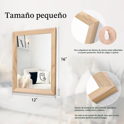 Vista 2 de AAZZKANG Espejos rústicos para pared, espejo rectangular con marco de madera, decorativo para granja, dormitorio, baño, sala de estar, pequeño