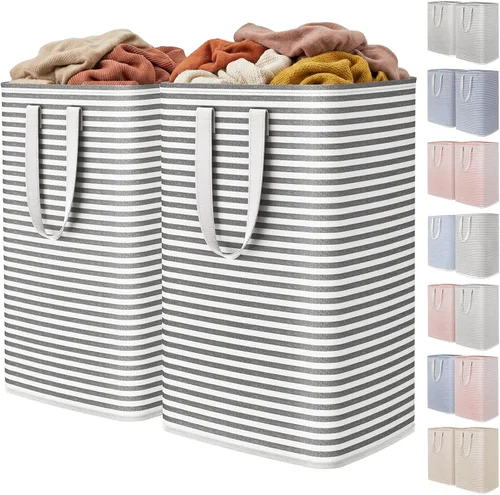 Vista 19 de Lifewit 75L x 2 Pack Collapsible Laundry Hamper Large,Tall Foldable Dirty Clothes Baskets Waterproof, Freestanding Double Bags with Easy Carry