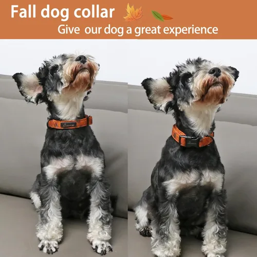 Vista 3 de Aring Pet Collar de algodón, ligero y ajustable, con hebilla de liberación rápida, para perros pequeños, medianos y grandes, otoño, naranja