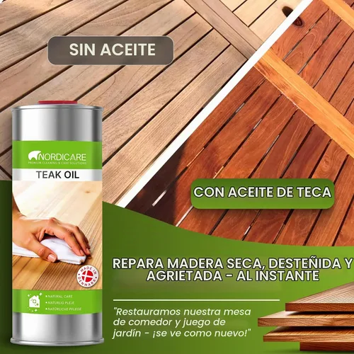 Vista 2 de Nordicare Aceite de teca (1 litro) – Aceite de madera para toda la zona interior – Revive el color original de la madera – Aceite de teca premium