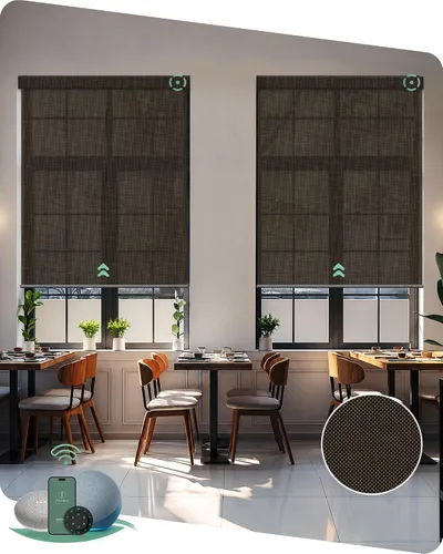 Vista 11 de Yoolax Persianas solares motorizadas que filtran la luz, persianas inteligentes con control remoto, funcionan con Alexa, persianas enrollables
