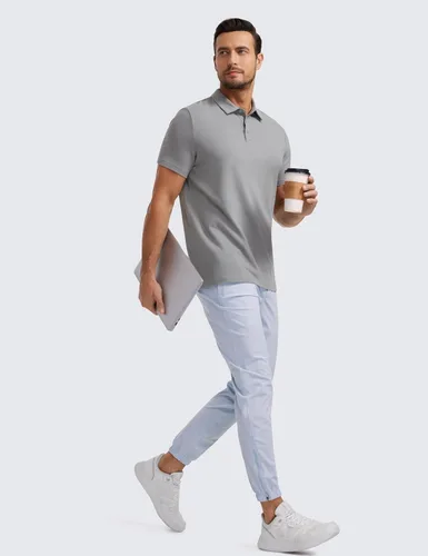 Vista 4 de CRZ YOGA Polo de golf para hombre, manga corta, absorbe la humedad, atlética, deportiva, casual, piqué