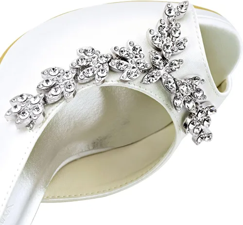 Vista 7 de ElegantPark Zapatos de Boda para Novia de Tacón Alto con Plataforma Zapatos de Novia con Pedrería Tacones para Boda Zapatillas de Mujer de Satén