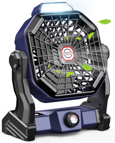 Vista 7 de JINLICTE Ventilador de camping con linterna LED, 36 horas 9 pulgadas, ventilador portátil recargable con batería con velocidad continua y funciona