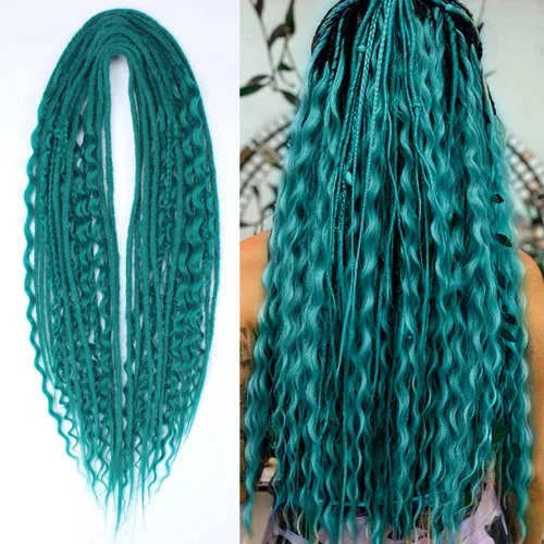 Vista 24 de Kraler Extensiones de Rastas Azules de Doble Extremo de 18 Pulgadas, 20 Hebras Sintéticas DE Extensiones de Rastas Hechas a Mano, Estilo de Rastas