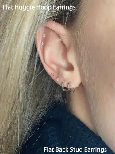 Vista 3 de Juego de aretes para múltiples piercings, 6 pares de aretes de aro pequeños chapados en oro de 14 quilates con parte trasera plana, aretes