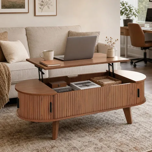 Vista 15 de 47" Oval Lift Top Coffee Table with Storage for Living Room, Black Black-oval (Flip Top)