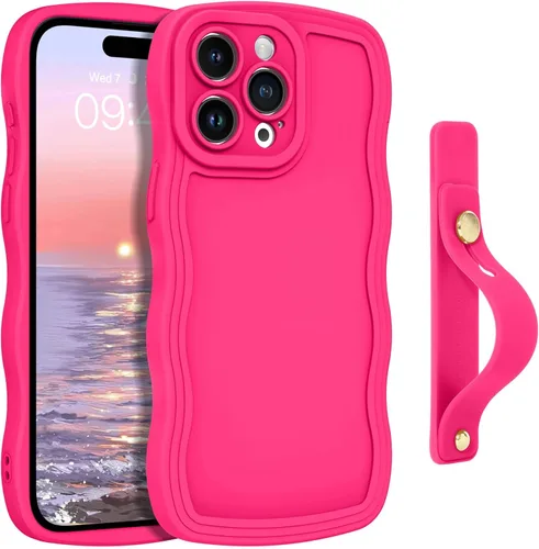 Vista 10 de GUAGUA Funda para iPhone SE 2022/2020, Funda para Teléfono iPhone 7/8 Diseño Lindo de Forma de Onda Rizada TPU Suave con Correa de Muñeca Soporte