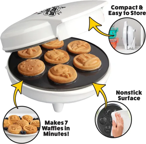 Vista 2 de Out of This World - Máquina de gofres para niños, haz 7 panqueques espaciales. Astronautas, lunas, estrellas y más en minutos, wafler eléctrico