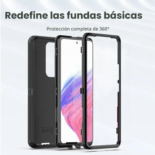 Vista 6 de Funda protectora resistente para Galaxy A53 5G, funda protectora resistente con [3 en 1] Cubierta de protección a prueba de golpes de goma Negro