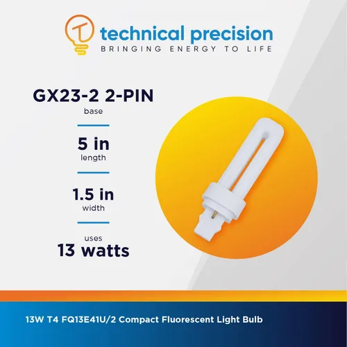 Vista 6 de Technical Precision Bombilla fluorescente compacta de 13 W T4 CFL de repuesto para Panasonic FQ13E41U/2 bombilla de 2 pines GX23 Base Quad Tube