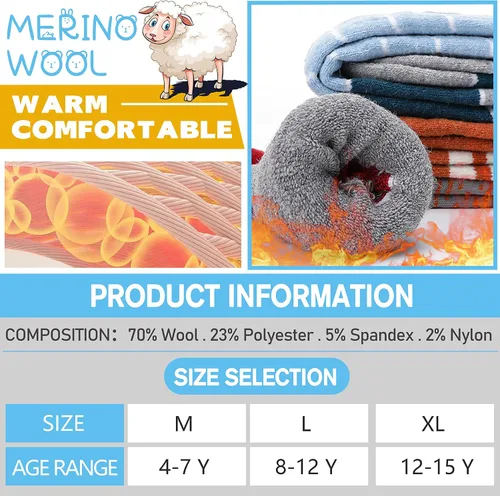 Vista 5 de Anlisim Calcetines de esquí de lana merino para niños, 3 pares de calcetines térmicos de invierno cálidos y gruesos transpirables para esquí
