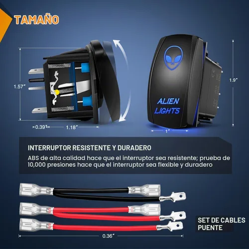 Vista 2 de Nilight Alien Lights interruptor basculante con barra de luz LED de 5 pines; láser de encendido/apagado; interruptores SPST 20 A/12 V, 10 A/24 V