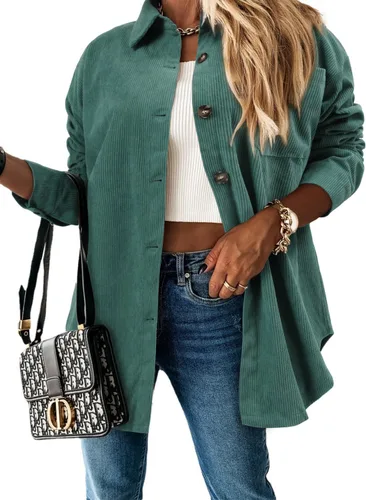 Vista 24 de ZOLUCKY Chaqueta de manga larga con botones para mujer, talla grande, blusas