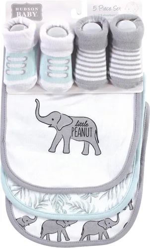 Vista 303 de Hudson Baby Conjunto de babero y calcetines unisex de algodón para bebé