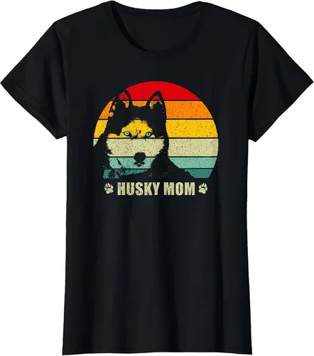 Vista 46 de Husky Mom Retro Dog Lover Mother Siberian Huskies Tee Women T-Shirt Asphalt Grey