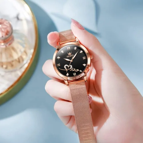 Vista 4 de OLEVS Relojes de mujer de cuarzo japonés de oro rosa para mujer, impermeables, de acero inoxidable, casual, para mujer