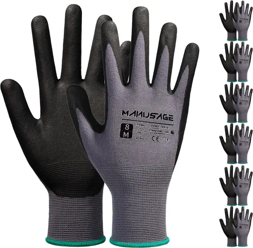 Vista 13 de MANUSAGE Guantes de trabajo de seguridad para hombres y mujeres, guantes de trabajo de nitrilo de microespuma, grandes, guantes de trabajo delgados