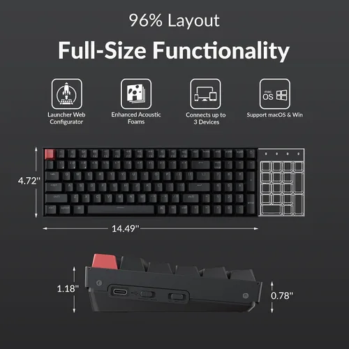 Vista 2 de Keychron K4 96% Layout QMK Teclado mecánico con opciones inalámbricas y con cable, interruptor banana con retroiluminación blanca, intercambiable