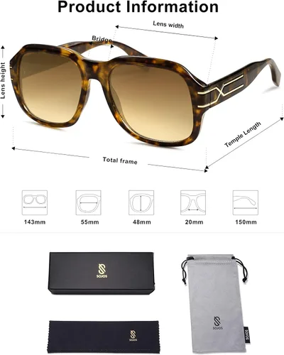Vista 5 de SOJOS SJ2258 - Gafas de sol cuadradas de gran tamaño estilo aviador para mujeres y hombres, estilo retro de los años 70, marco grueso, montura gruesa