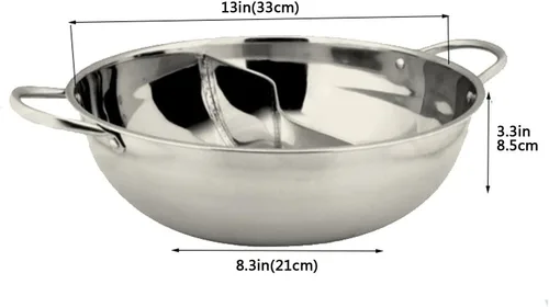 Vista 2 de Olla caliente echada a un lado doble de Shabu Shabu Shabu de acero inoxidable con divisor incluye cuchara de olla