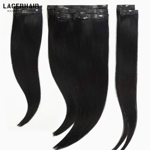 Vista 6 de Lacer Extensiones de cabello humano Remy sin costuras, color negro #1, ultra fino, doble trama de poliuretano, invisible, 7 unidades, 4.33 oz