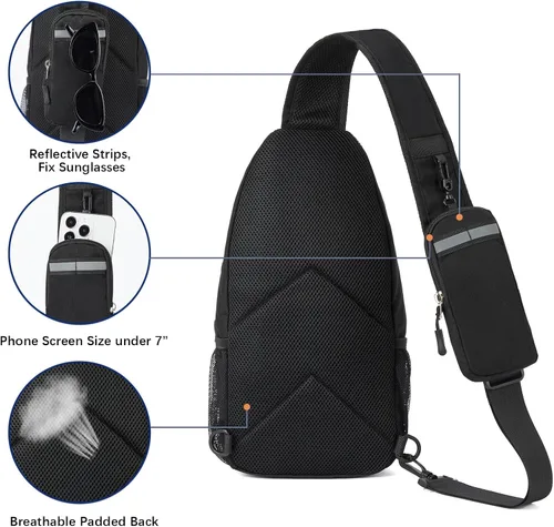 Vista 6 de BOSTANTEN Bolso bandolera, mochila cruzada para el hombro, bolsa de pecho para hombres y mujeres, viajes, senderismo, mochila casual