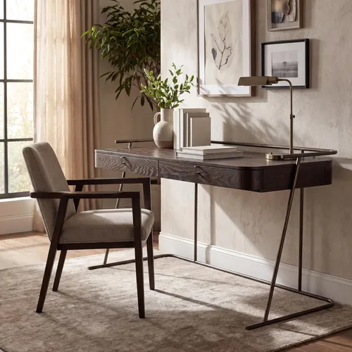 Vista 2 de SAFAVIEH Couture Home Collection Ferrell - Escritorio moderno con 2 cajones de nogal oscuro