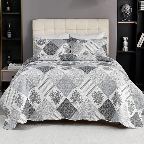 Vista 8 de Cmfshape - Juego de cama con edredón acolchado floral de verano tamaño king, juego de colcha rosa romántico, cubrecama reversible cosido para todas