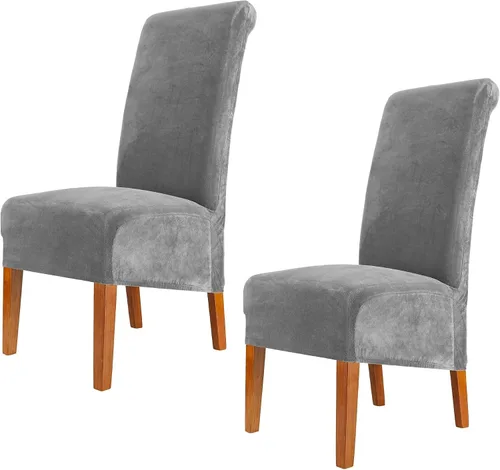 Vista 22 de Fundas elásticas para sillas de comedor, fundas protectoras de asiento extraíbles de terciopelo suave para sillas Parson (2, beige)
