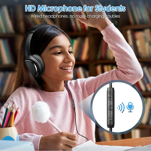 Vista 4 de Auriculares USB C con cable sobre la oreja con micrófono HD, auriculares plegables con cancelación activa de ruido