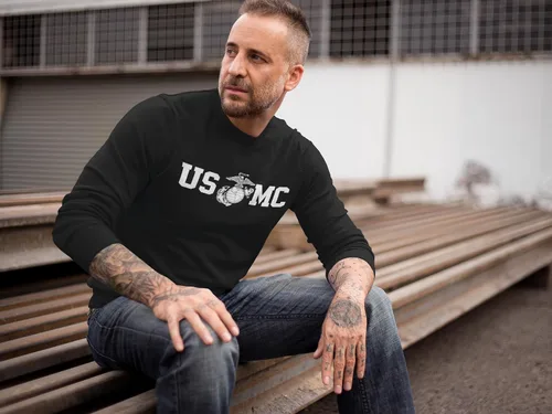 Vista 3 de Lucky Ride Marine Corps Bull Dog Front and Back USMC - Camiseta de manga larga para hombre