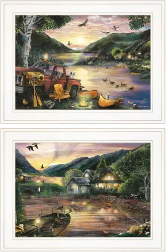 Vista 5 de Trendy Decor4U Lakefront Camping by Ed Wargo - Arte de pared impreso, 18 x 14 pulgadas, color verde