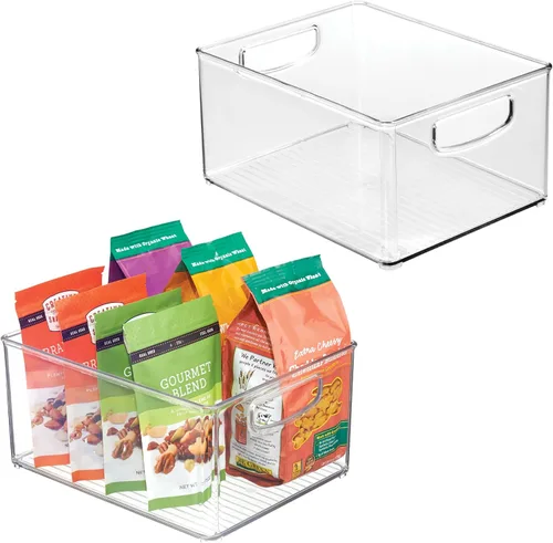 Vista 9 de iDesign Organizador de baño, impresión decorativa, cesta de almacenamiento de plástico apilable para maquillaje y organización de tocador