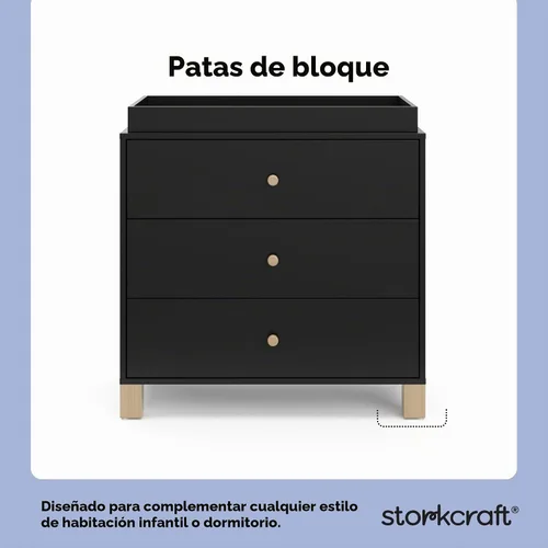Vista 4 de Storkcraft California - Cómoda de 3 cajones con cambiador, color negro/madera flotante